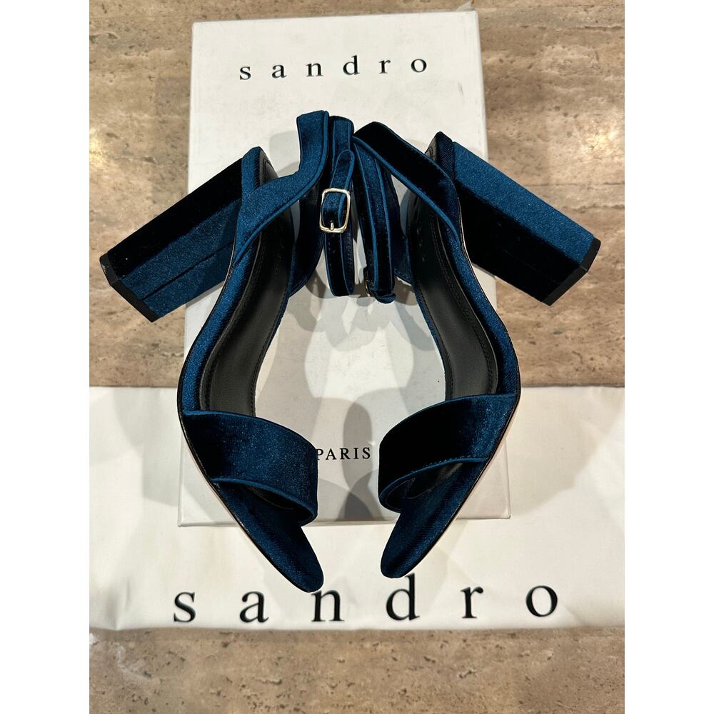 NEW Sandro Adrienne Velvet Block Heels In Turquoise size 36 - Picture 5 of 9